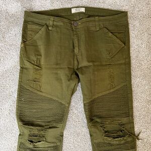 Men’s Golden Denim Olive Distressed skinny Jeans sz 38